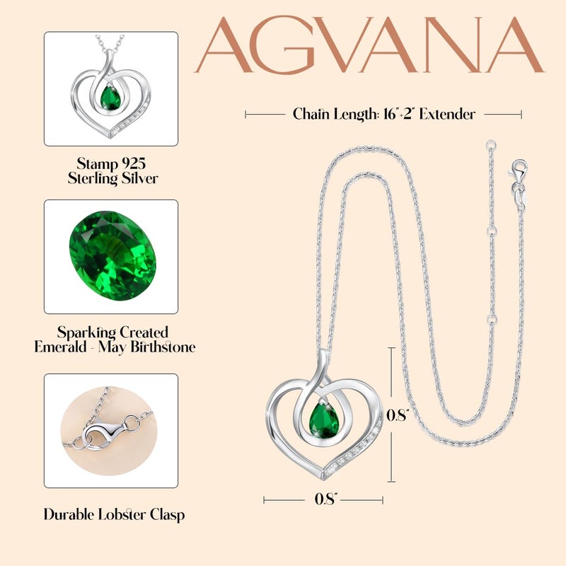 AGVANA May Birthstone Jewelry Emerald Necklace for Women Sterling Silver Forever Love Infinity Heart Pendant Necklace Anniversary Birthday Gifts for Women Mom Wife Her - Image 4